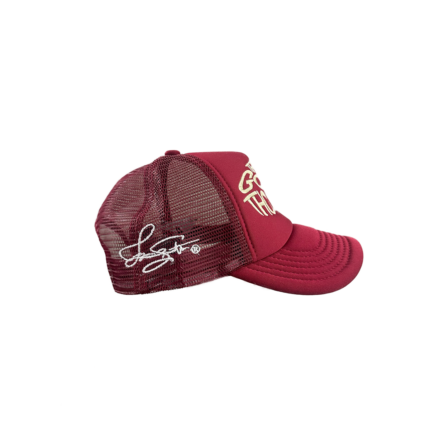 MAROON THINK GOOD THOUGHTS TRUCKER HAT